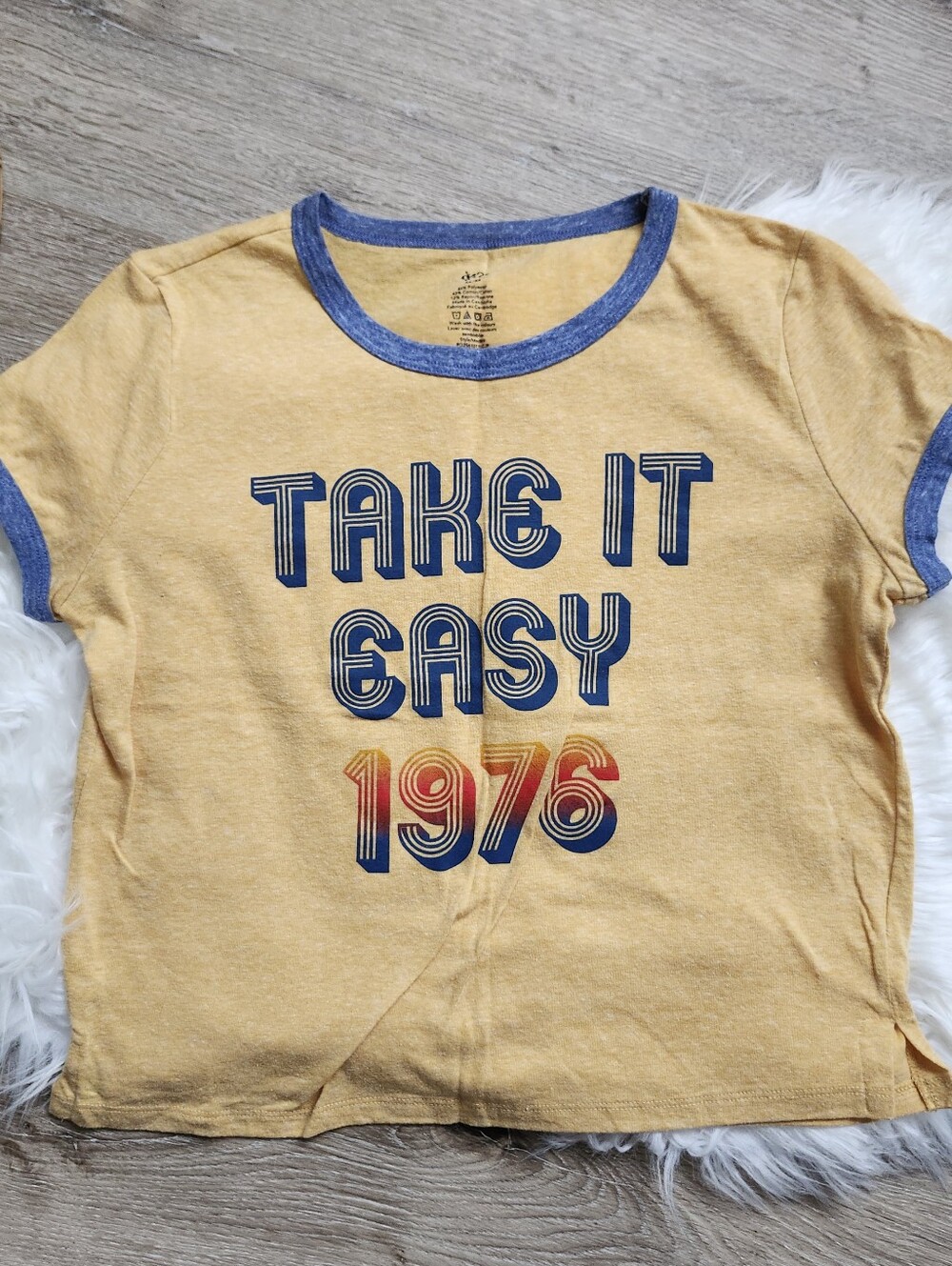 Yellow Heather Ringer Tee with Blue Trim